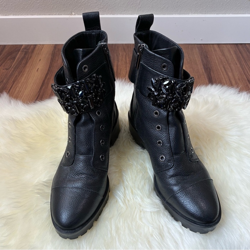 Karl Lagerfeld Black Studded Strap Ankle Boots • Size 7